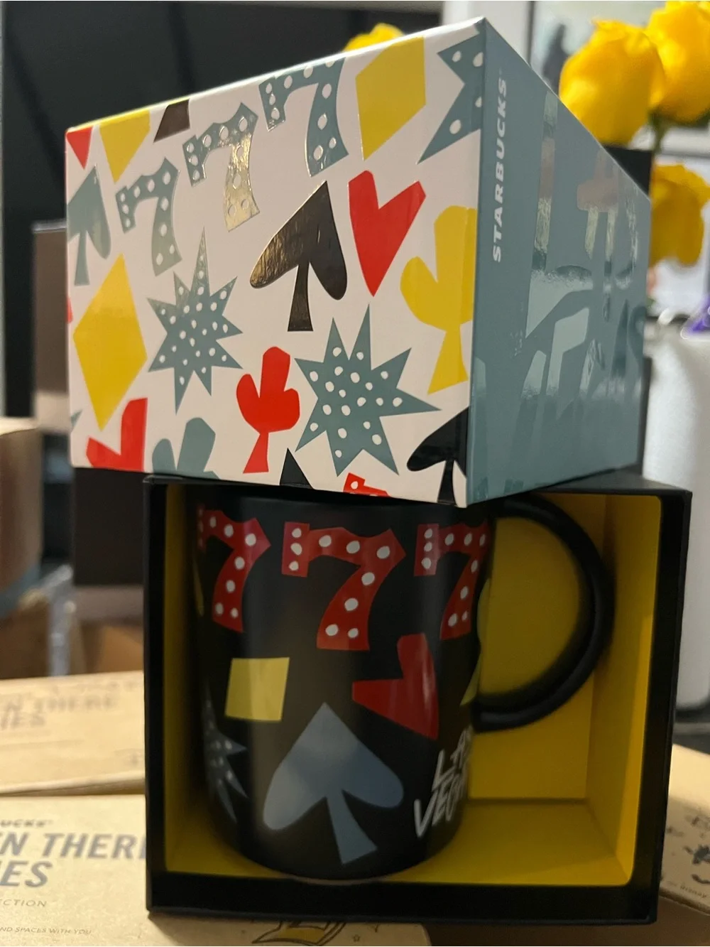 Starbucks Las Vegas Black Mug , Playing Card Icons, 777 , 12 Oz , ceramic